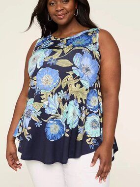 Tank Top 26 4X Blue Floral Tunic Max Swing Boatneck Blouse Top Lane Bryant NWT